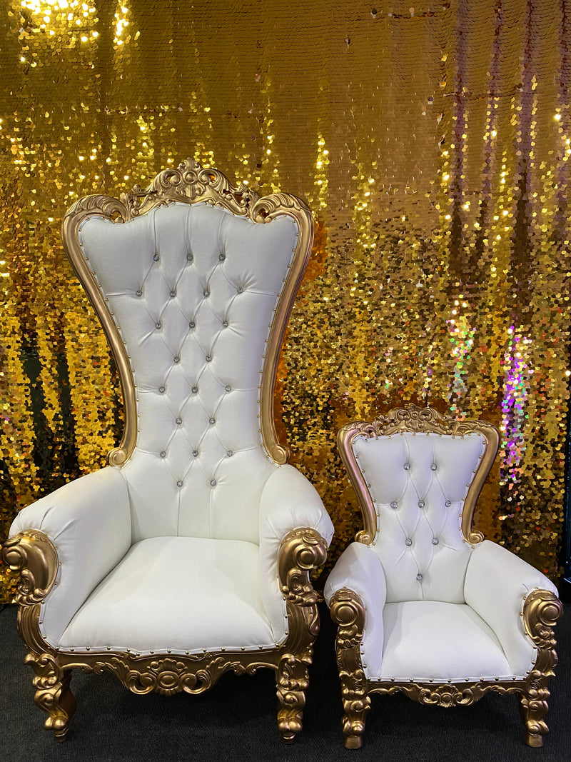 Load image into Gallery viewer, Kid&#39;s Throne Chair Gold/White
