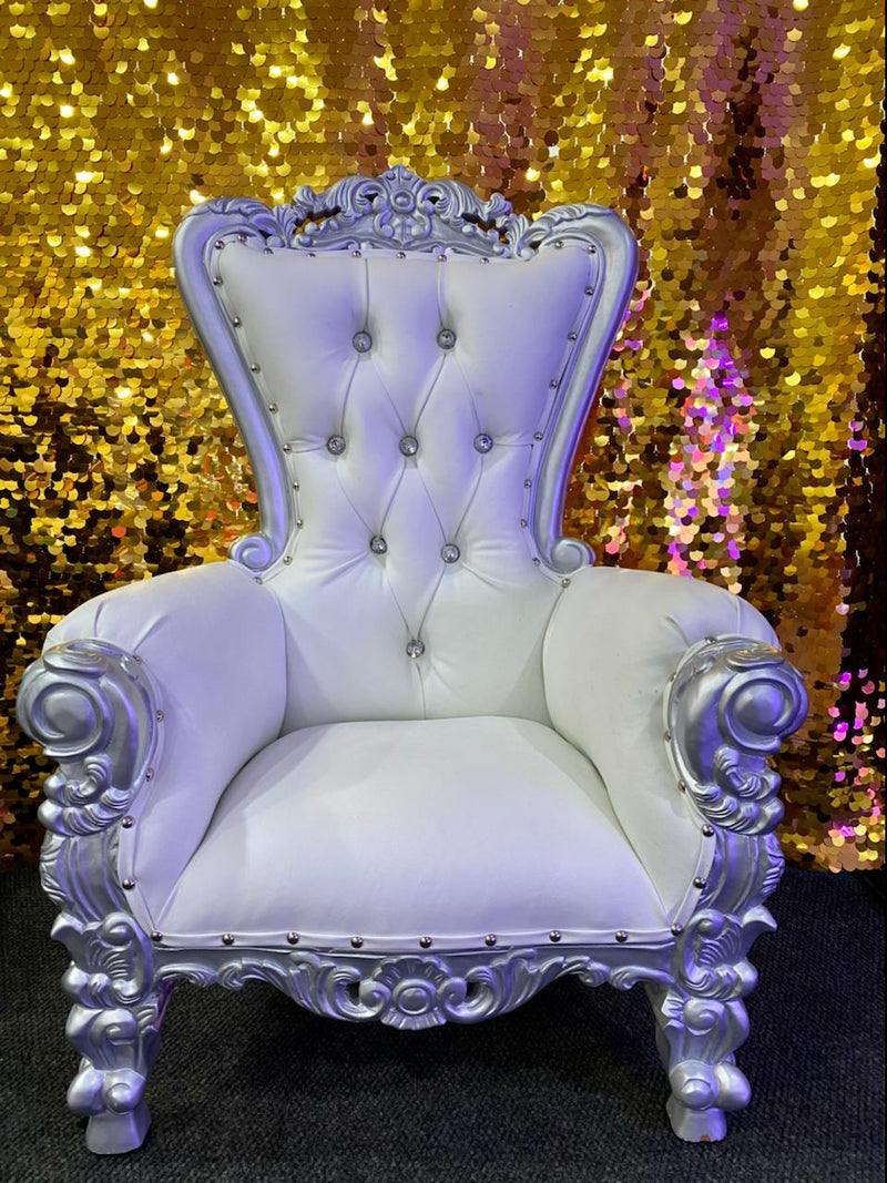 Load image into Gallery viewer, Kid&#39;s Throne Chair Silver/White
