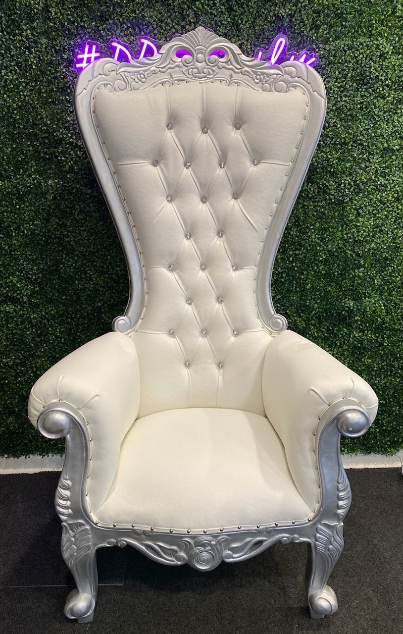 Queen Throne Chair Silver/White